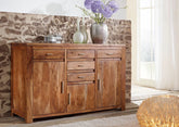 Gfine Sideboard with three doors and five drawers made of solid acacia wood 137x43x88cm